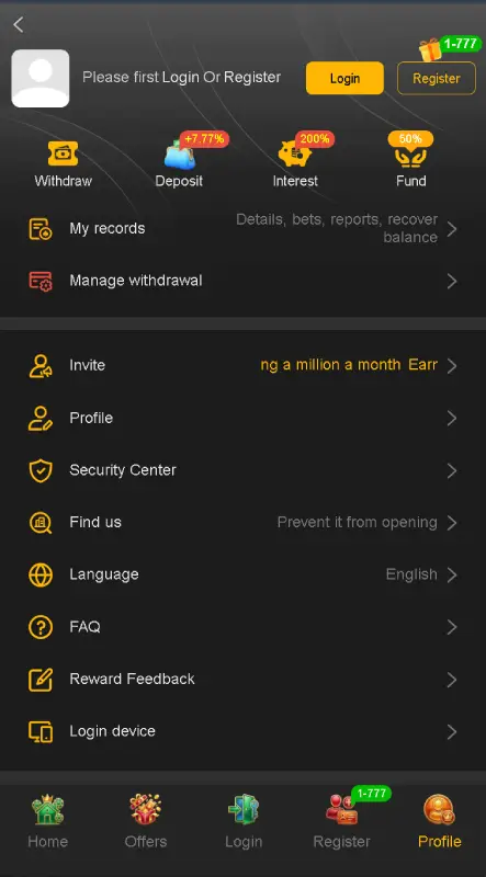 Play7778 Game APK interface with balance coins and reward system