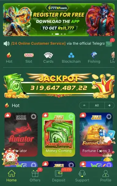 777XP Game dashboard interface showing crash, fortune gems, crazy777 and plinko mini games