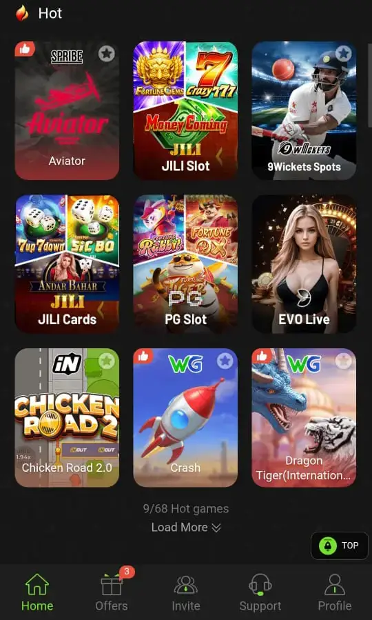 999R Game dashboard interface showing mini games platform on Android