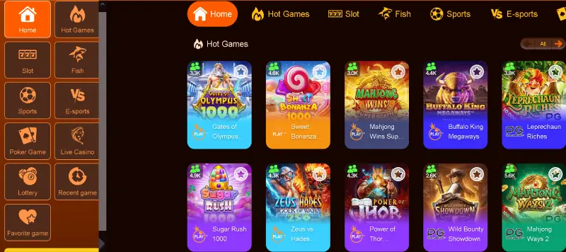 BET888 Game dashboard showing hot games slot games interface on Android platform