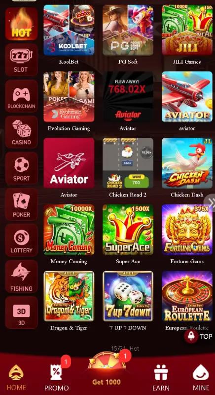 PakNew Game dashboard interface showing mini games like Aviator Fortune Gems and Super Ace